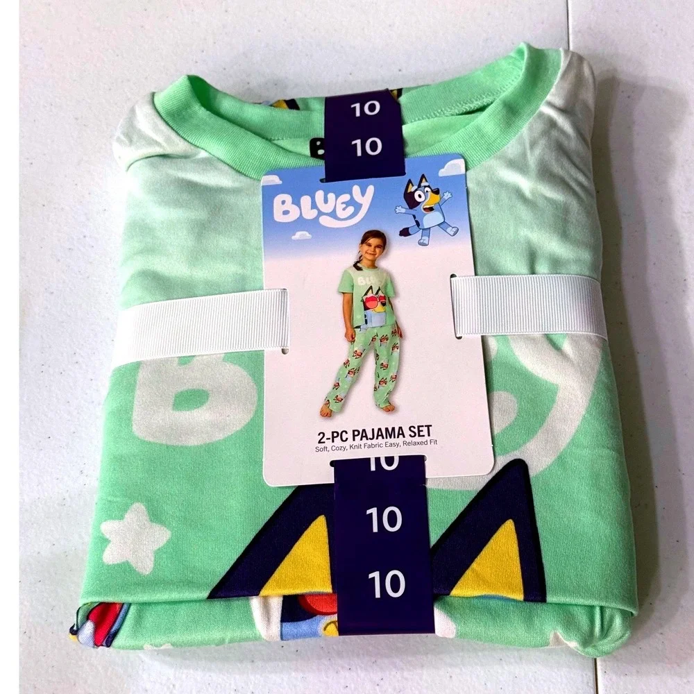 Bluey Girls 2-Piece Pajama Set Mint Green Shirt and Pants Size 10 NEW